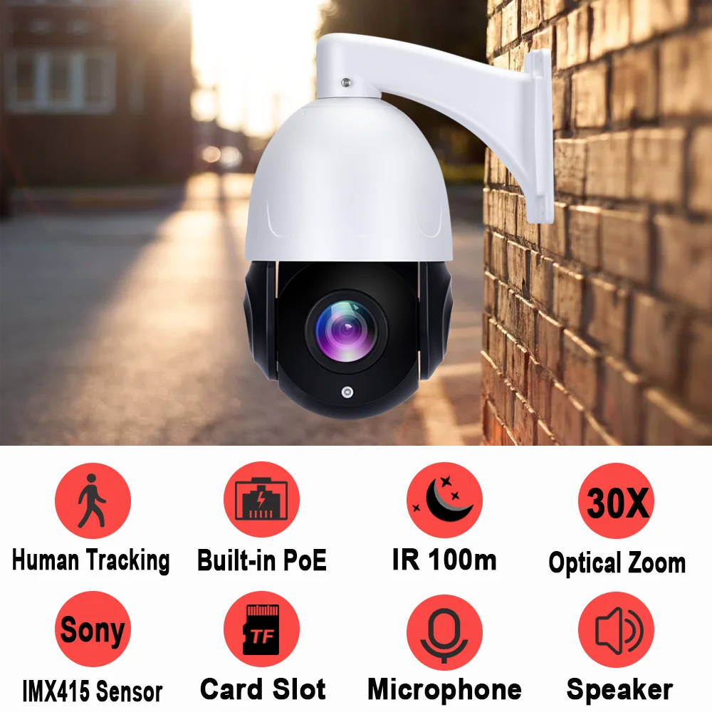 Protocolo Hikvision 8MP 4K PTZ IP Cámara 30X zoom óptico IMX415 Cámara de  seguridad en AliExpress