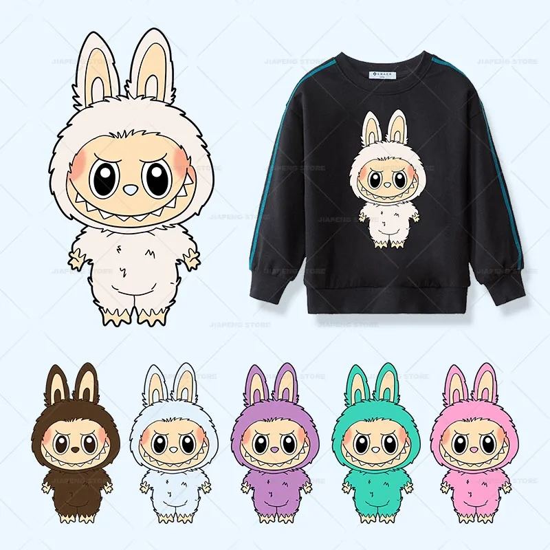 Labubu Iron on Patches for Clothing Anime Cartoon DIY Hoodie Hat T-shirt Heat Transfer Patch Clothes Vinyl Sticker Gifts embroidered patches,heat transfer stickers,tactical patches,clothing patches,custom name patches