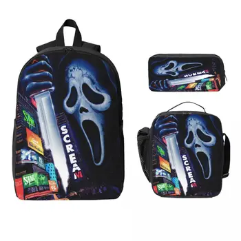 3Pcs SCREAMs School bags Set for Boy Girl Screams Stabathon Movie Pencil Boxes Backpack Sets with Lunch Box For Students Daypack 1