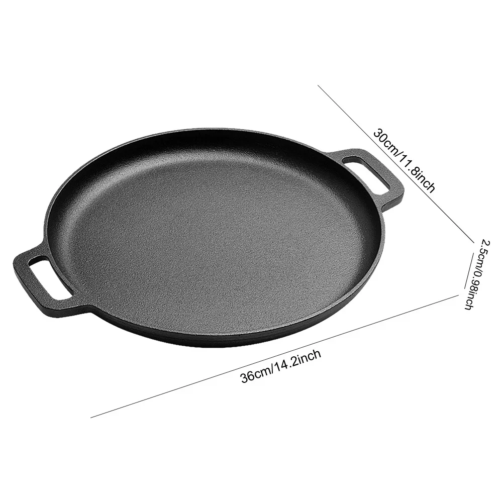 Camping Cookware Camping Cookware Set BBQ Grill Pan 30cm Cast Iron Skillet Pan Round Crepes Pizza Pan with Dual Handles Griddle For BBQ Camping Chicken Cooking Flat Pot Steak Pork