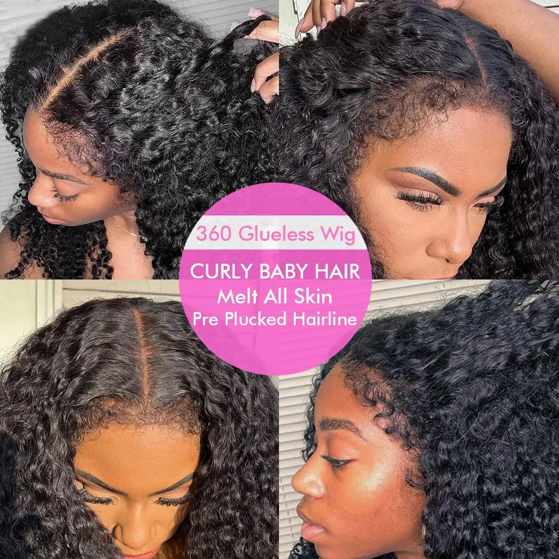 4C Edges Kinky Curly Invisible Strap 360 Full Lace Front Wigs HD 360 Lace Frontal Glueless Wigs Human Hair with Curly Baby Hair