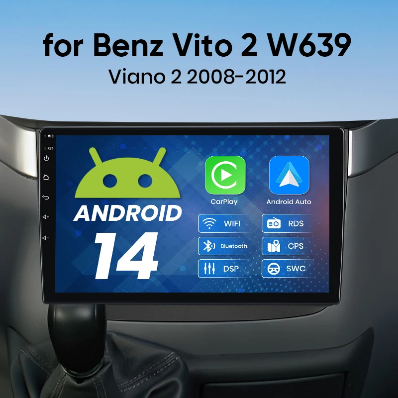 Bezprzewodowe CarPlay Android Auto Radio do Mercedes-Benz Vito 2 W639 Viano Samochodowy Odtwarzacz Multimedialny GPS 2din Autoradio RDS