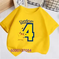 Pokemon Birthday Number Baby T Shirt Pikachu Yellow T Shirt+Shorts Infant Boy Girl Tees Tops Anime Cartoo Kids Summer Clothes 1