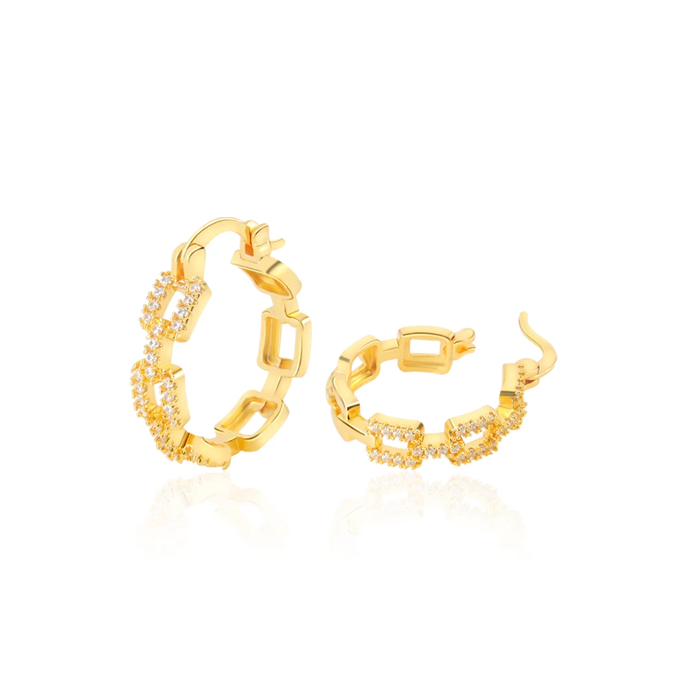 Elegante italienische große Creolen mit Clip, 21 Karat vergoldet, Dubai-Chic, schillernder Zirkonia-Ohrring, Oman-Damen, täglicher Modeschmuck – Detail 9