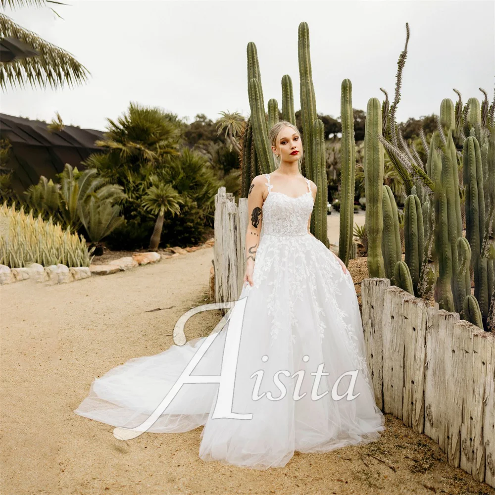

Exquisite A-line Bride Dresses Sweetheart Neck Straps Tulle Lace Wedding Dresses For Woman Wedding Dress Vestidos De Novia
