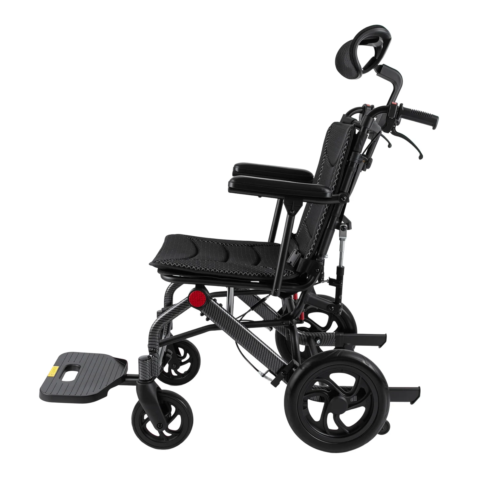 Handgeschobener Rollstuhl für Senioren, Faltbarer Liegerollstuhl, Leichtgewichtiger Rollstuhl mit Verstellbarer Kopfstütze, Ergonomisch – Detail 13