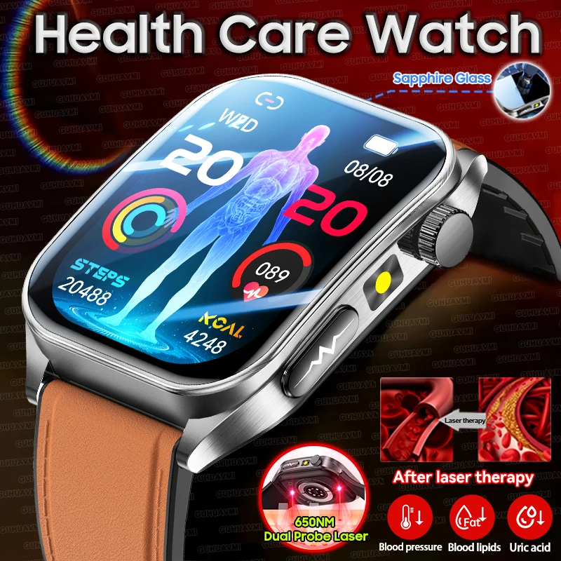 Health Smartwatch Laser therapy ECG HRV Men Body analysis Blood pressure lipids Uric acid Health Tracker 2025