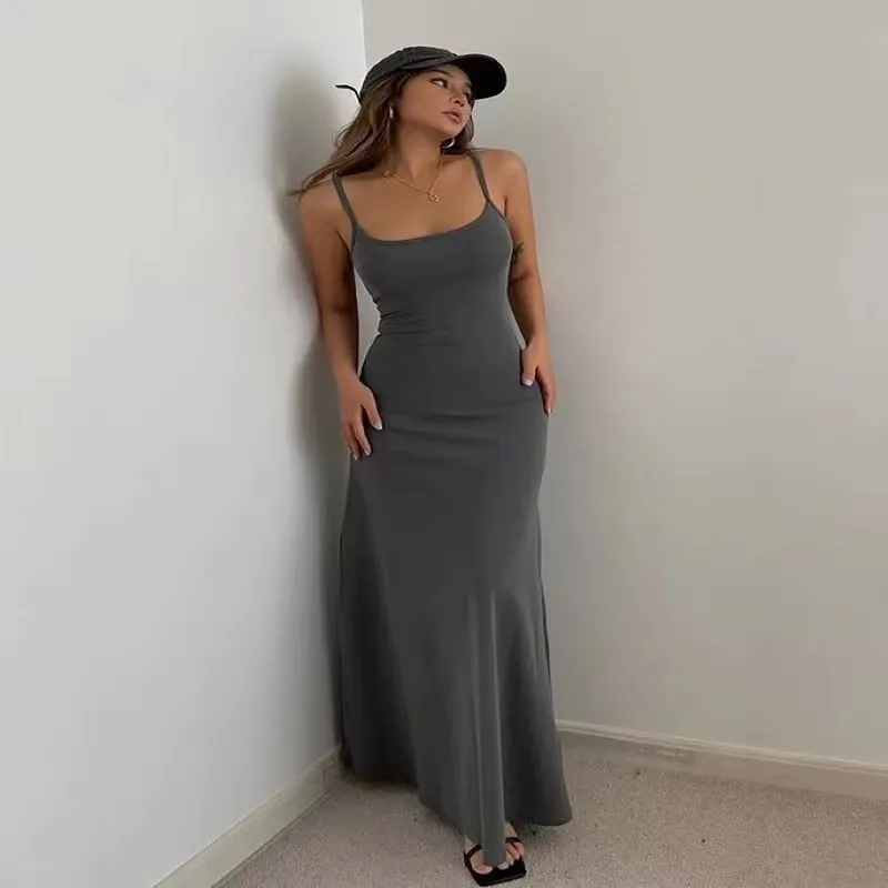 2024 Summer Women's New Fashion Simple Temperament Suspender Long Backless Slim Waisted Sexy Sweet And Spicy Casual Dresses 4