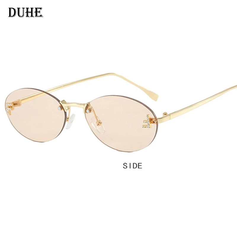 F Letter Frameless Oval Sunglasses – Retro Small Frame UV400 Protective Women’s Fashion Shades Safety Accessories Sunglasses
