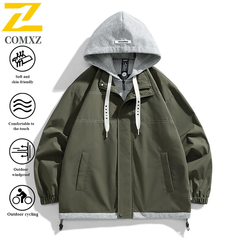 EiAO Jacket Men's Hong Kong Style Hooded  Waterproof Windproof Casual Coat Unisex Outdoor Wear for Hiking Camping Fishing 2025