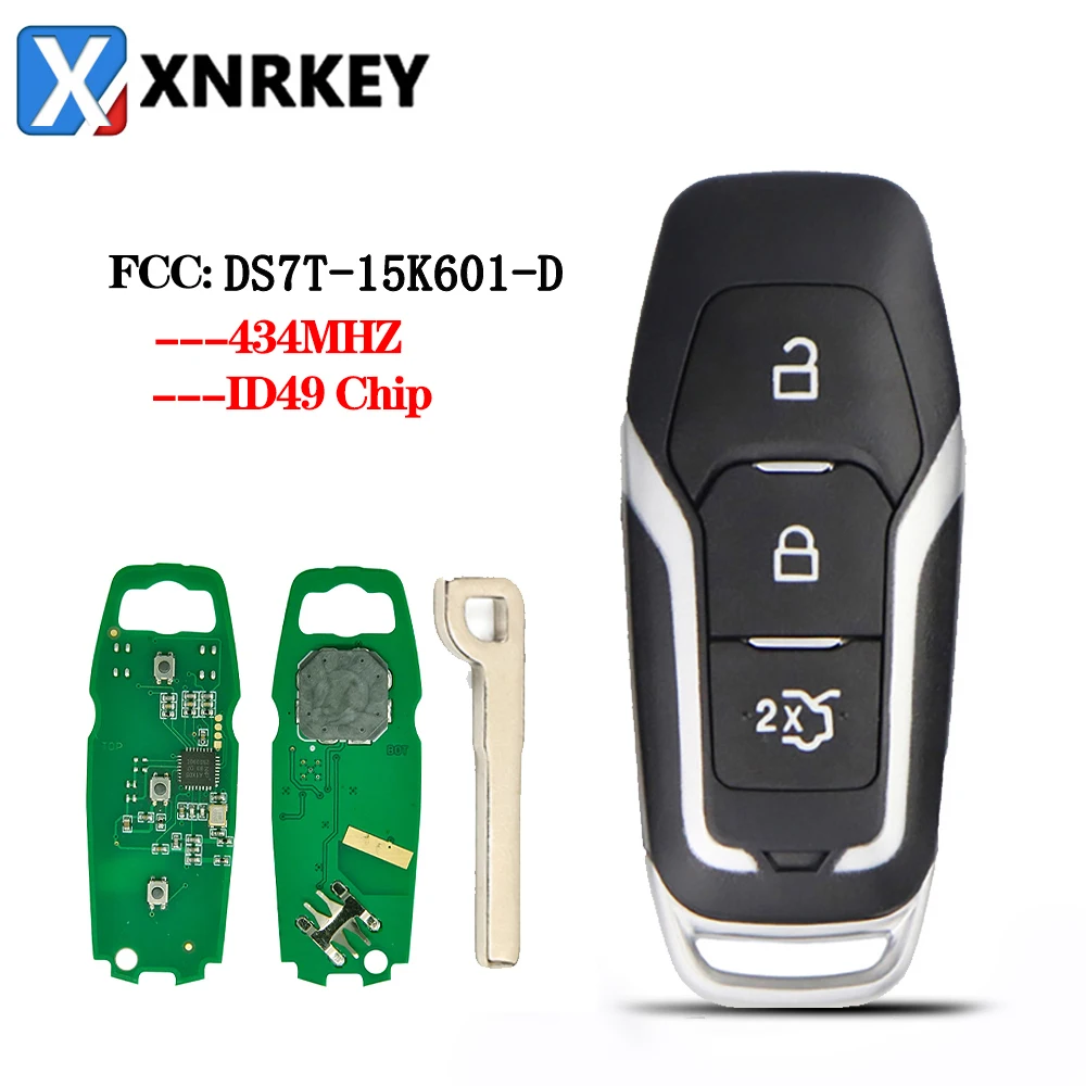 XNRKEY 3 Button Remote Car Key ID49Chip 434Mhz for Ford Edge Explorer Fusion 2015-2017 Smart Car Key FCC: DS7T-15K601-D