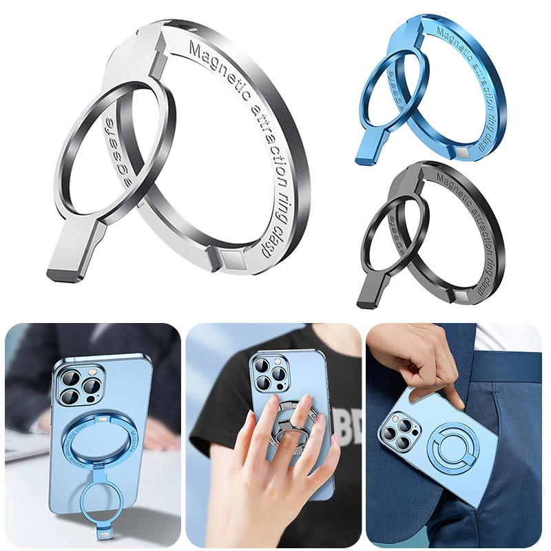 Supporto Magnetico Ad Anello Per Telefono Con Base PopSocket – Compatibile MagSafe Per IPhone 12/13/14/15 – Rimovibile E Regolabile (Blu)