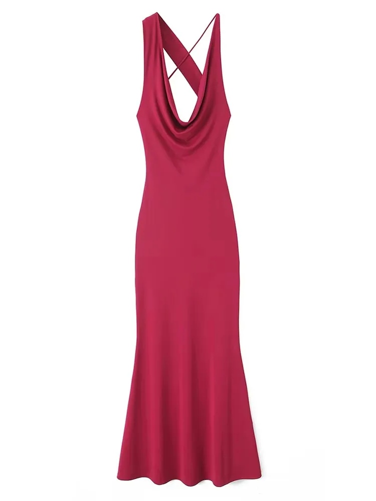 TFMLN Women Long Dress Sexy Strap Pure Color Streetwear Party Club Elegant Skinny Hollow Backless Strapless Sexy Dress