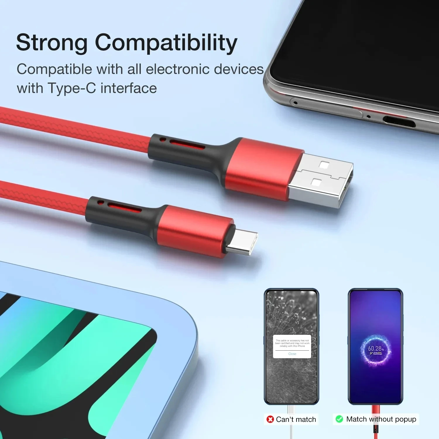 Versatile USB Type A to C Fast Charging Cable - Multiple Lengths Available