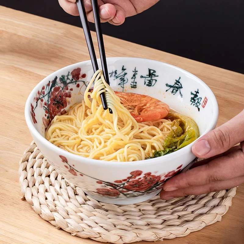 

7/8 inch Jingdezhen Ceramic Ramen Bowl Hand Painted Underglaze Fruit Salad Mixing Bowls Porcelain Utensils Dumpling Noodle Bowls
