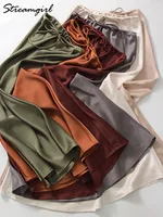 Long Satin Skirts Women Dark Green Luxury Spring Summer Maxi Straight Black Skirt Long Shining Satin Skirt Maxi Brown Ladies - Image 3