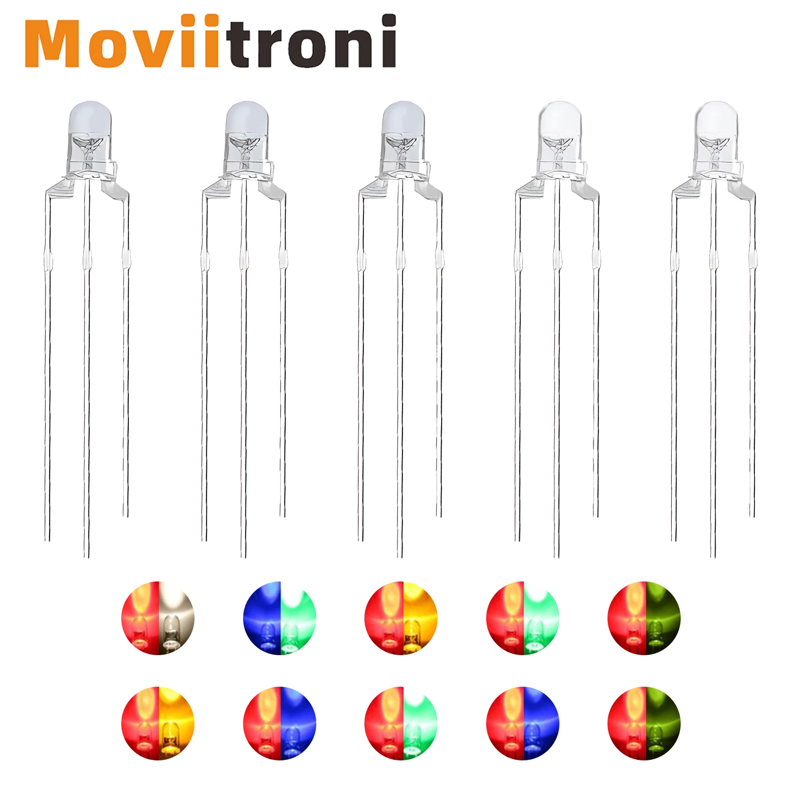 50pcs 3mm Round Clear/Fog LED Bicolor Lamp F3 Common Anode/Cathode LED 3 Pins Light Emitting Diode Red&Yellow Blue&Green