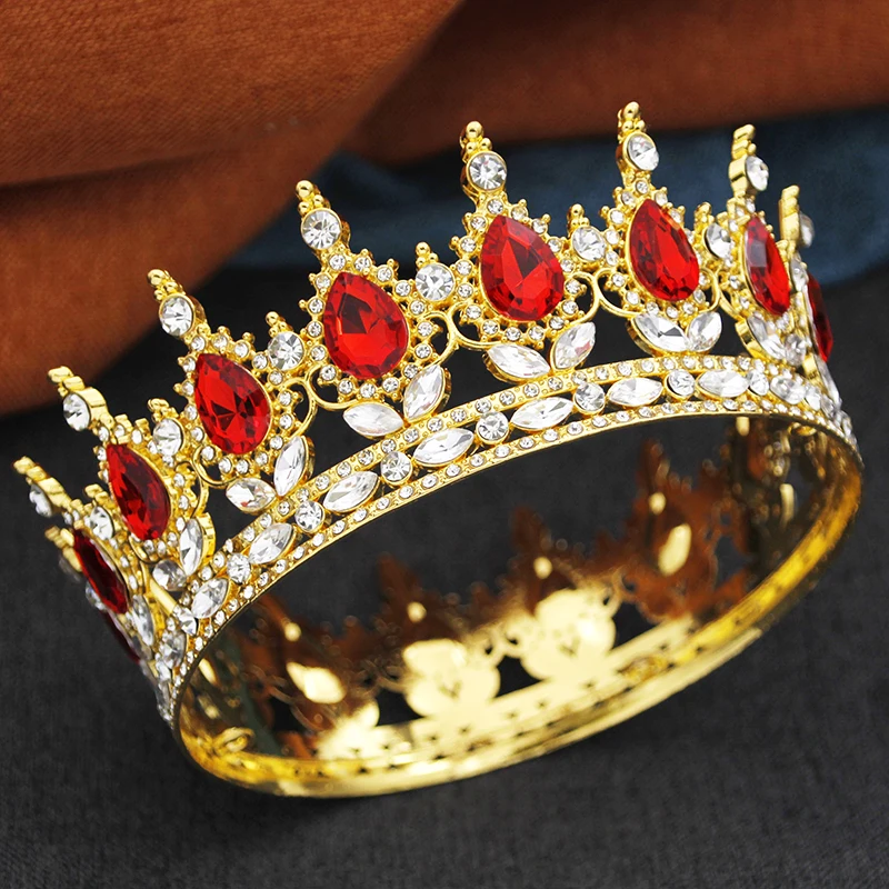 Baroque Round Diadem Royal Queen King Tiaras and Crowns Party Birthday Bridal Wedding Dress Jewelry Accessories