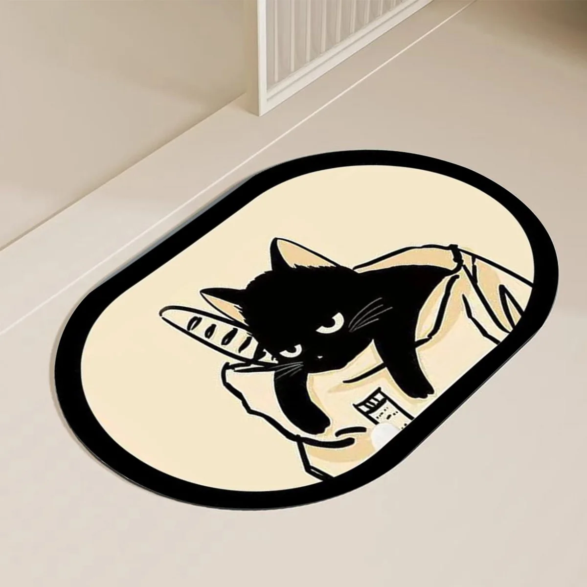 

Cartoon Black Cat Bathroom Entrance Anti slip Shower Mat Home Living Room Diatom Mud Water Absorbing Quick Drying Foot Mat