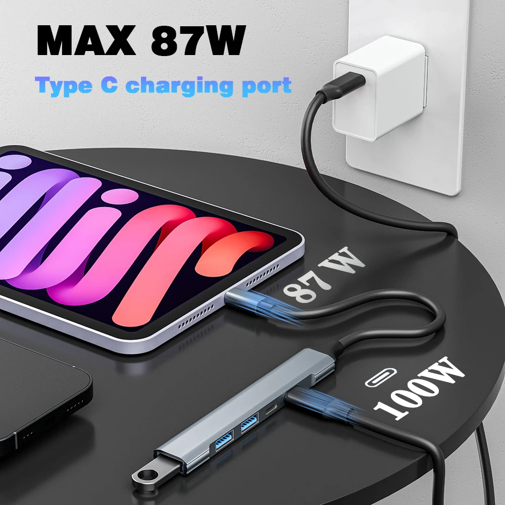 USB 3.0 허브 유형 C 4 포트 USB 허브 USB3.0 어댑터 멀티 분배기 Macbook Pro Air PC 노트북 용 PD 100W 고속 5Gbps