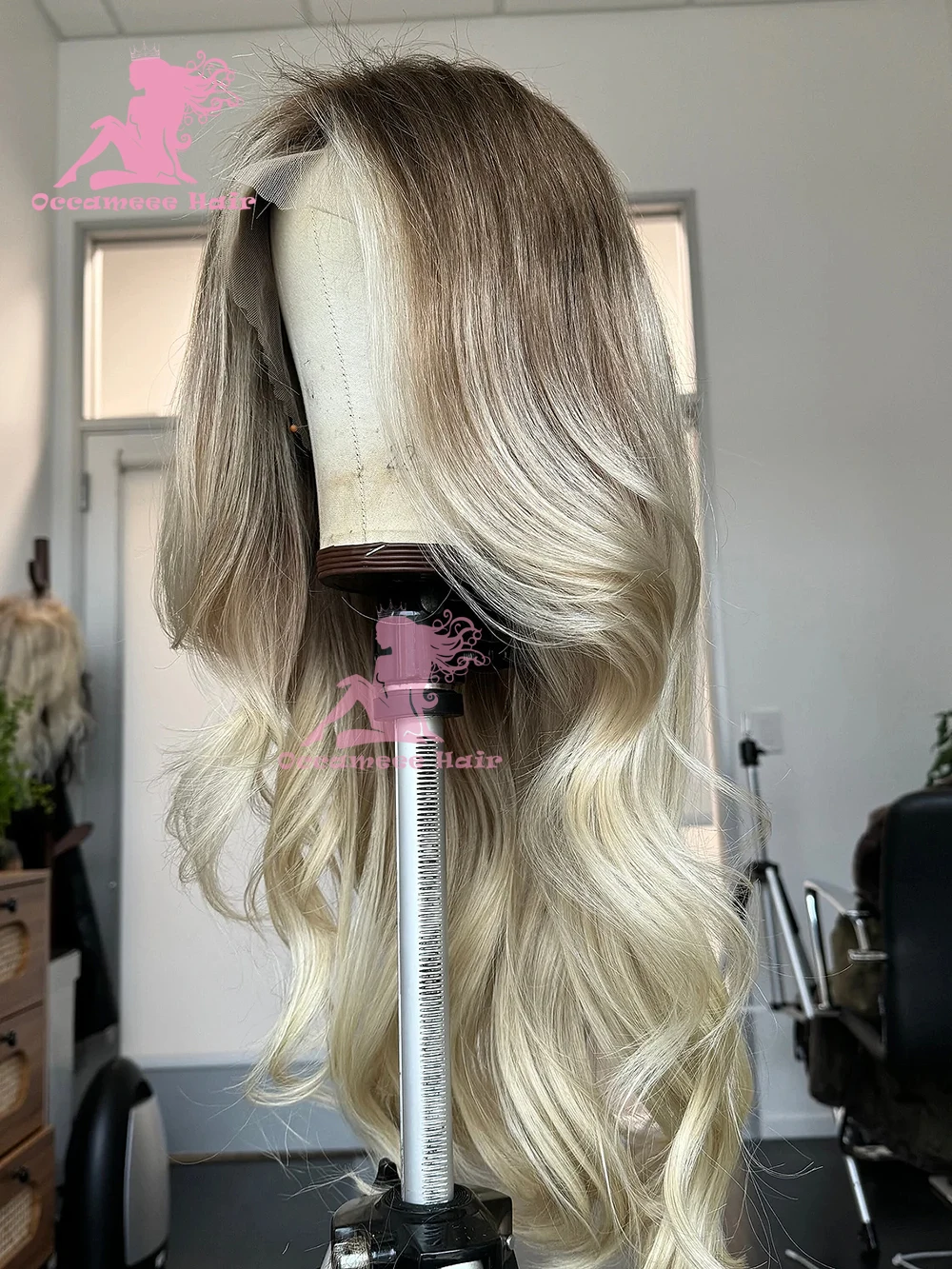 Ash Blonde 13x6 Lace Frontal Wig Human Hair Natural Wave Transparent Lace Highlights Dark Brown Roots Preplucked 613 colored wig