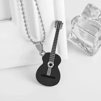 Exquisite Guitar Necklace Men's Stainless Steel Rock Electric Guitar Bass Pendant Necklace Hip Hop Music Style Personality Gift - Image 3