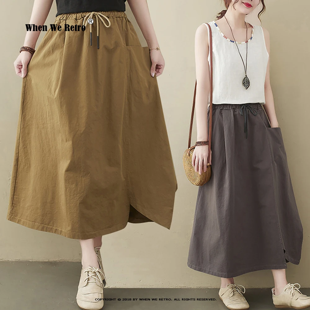 

New Arrival 2023 Spring Cotton Linen Skirts Women Vintage Style All-match Loose Female Lace-up Split Mori Girl Long Skirt RS684