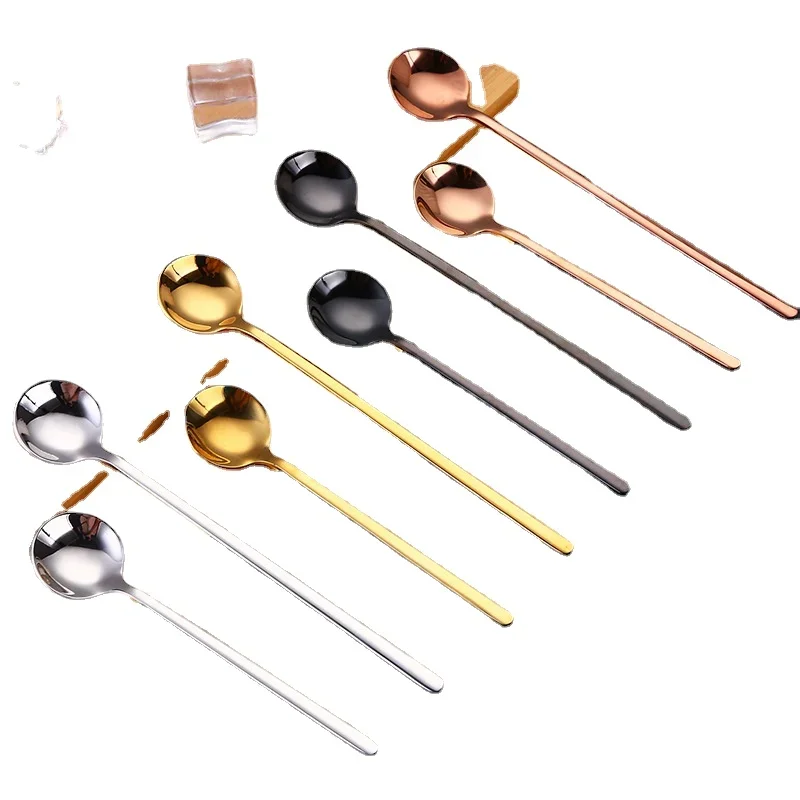 

Long Handle Coffee Spoon Set Small Korean Metal Dessert Spoons Gift Silver Brass Stainless Steel Flatware Gold Tea Spoon