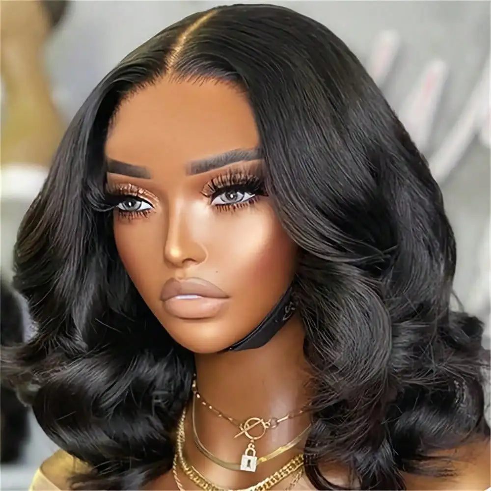 16 Inch 13x4 HD Lace Front Body Wave Bob Wig 250% Density Pre Plucked Natural Black Human Hair for Women 6