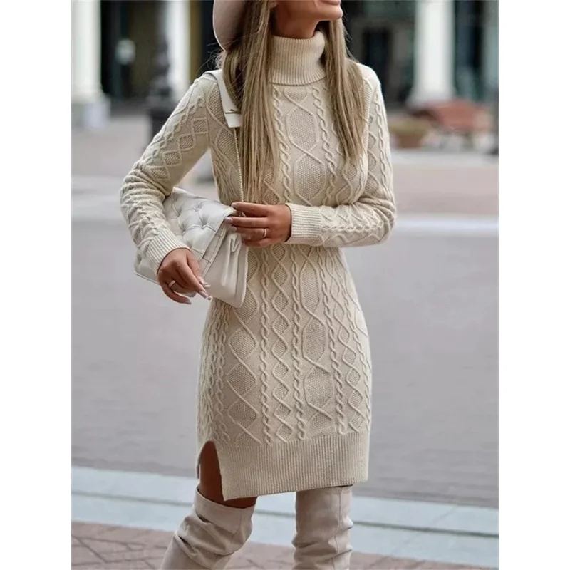 

Sandro Rivers Knitted Dresses for Women 2023 Fall Winter Fashion Vintage Long Sleeve Dress Thicken Warm Turtleneck Chic Silm Dre