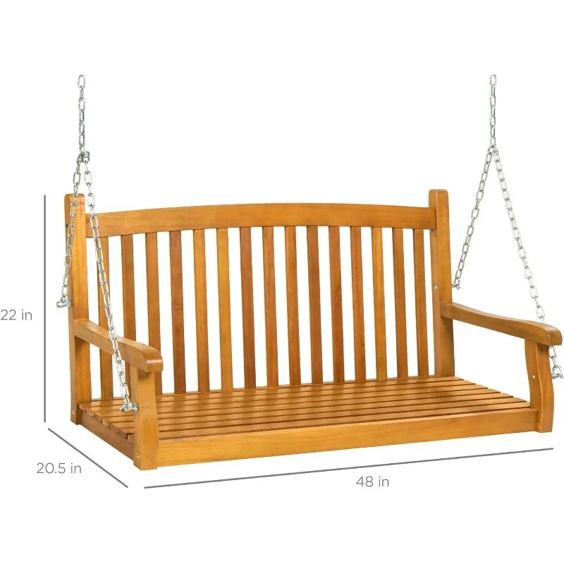 

48in Wood Porch Swing Outdoor Patio Hanging Bench Chair Furniture，Mounting Chains, Curved Back Design, 500lb Weight Capacity