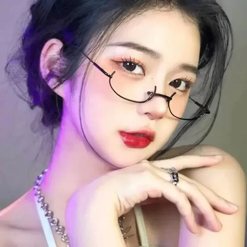 Y2K Half Frame Glasses Without Lens Girls Chic Harajuku Cosplay Party Fashion Decoration Glasses Metal Photography Fake