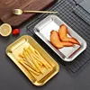 Thick Stainless Steel Shallow Tray Rectangular Gold Serving Plate Restaurant BBQ Seafood Plate for Food Large Flat Storage Trays 5