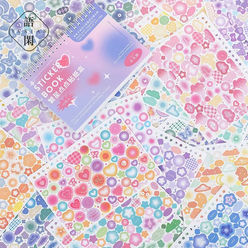 

50Sheets Glitter Heart Sticker Book DIY Decorative Scrapbooking Lable Idol Kpop Stationery Postcards Kawaii Sticker Supplier