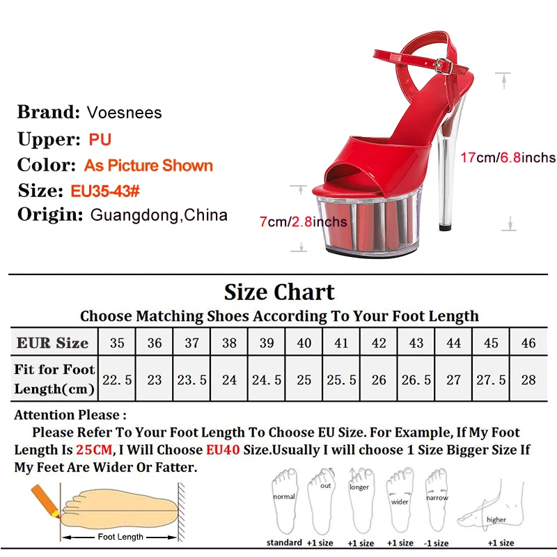17CM Ultra high heel Sandals Woman Glitter Clear Platform Nightclub Pole Dance Shoes Red Buckle Strap Summer Party Dress Heels