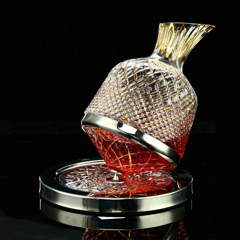 High Grade Crystal Glass Decanter 360 Rotating Tumbler 1500ml Dispenser Champagne Whisky Wine Bottle Gift Bar Decorate Glassware