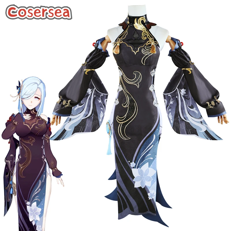 

Cosersea Lantern Rite Shenhe Cosplay Costume Game Genshin Impact Frostflower Dew Shenhe Women Cheongsam Role Play Outfit Fullset