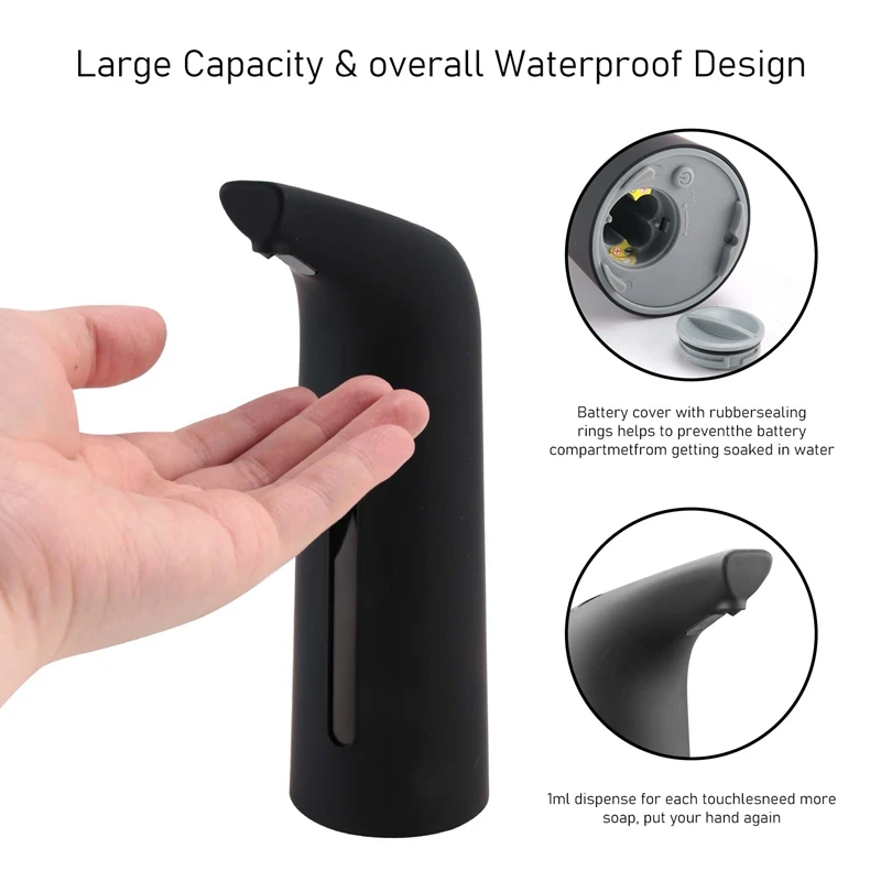 Black Automatic Soap Dispenser Touchless, Auto Liquid Soap Dispenser For Kitchen Bathroom 400Ml