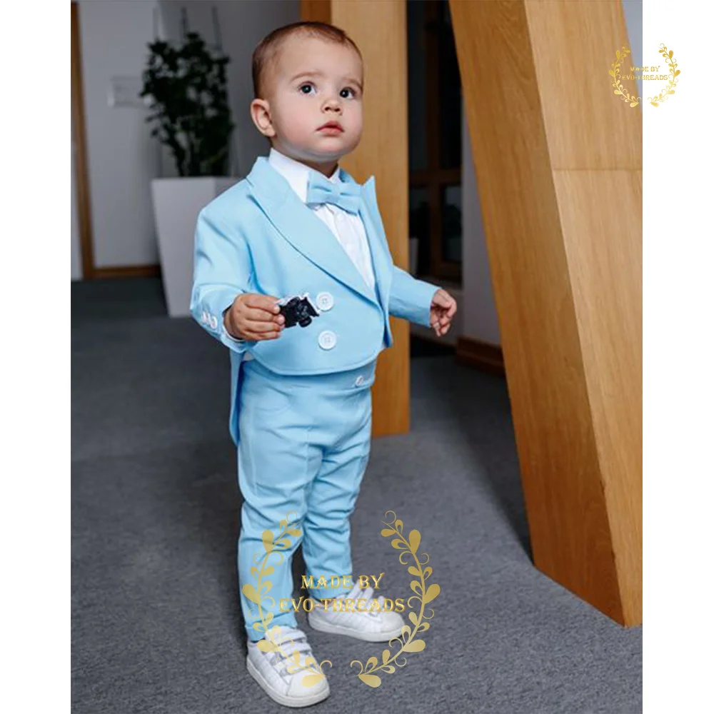 2-Piece Tuxedo Jacket Pants for Boy Toddler Kids Blue Wedding Pageboy's Double-breasted Tailcoat