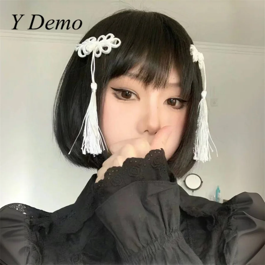 

Y Demo Ручная работа в китайском стиле Цветочная пуговица Женская Повседневная заколка для волос с кисточкой