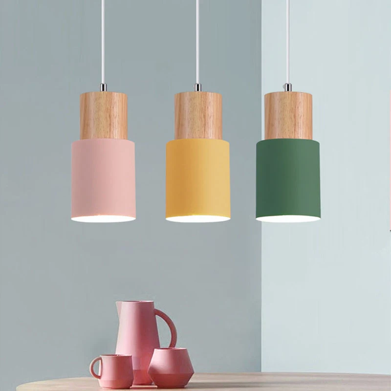 

Nordic Pendant Light Wooden Macaron LED Iron Hanging Lamps For Living Room Bedroom Bedsides Restaurant Cafe Home Decor Lighting