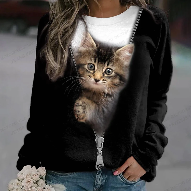 

Funny Cat Hoodie Women Fashion Y2k Hoodies Sweatshirt Donkey Print Hoodie O-neck Clothes Animal Pullover Kawaii Sweats Girl Coat