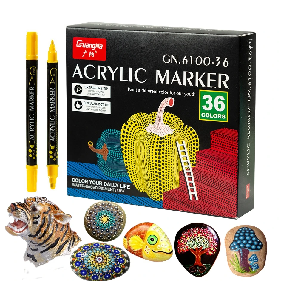 Acrylic Paint Pens 54PCS, Dual Tip Paint Markers Fine Tip for Rock  Painting, Water Based Acrylic Painting Supplies for Fabric Painting,  Ceramic, Fabric, Canvas, Wood, Glass