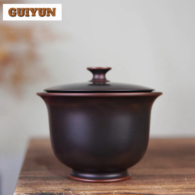 170ml Handmade Qinzhou Nixing Pottery Gaiwan Antique Full Hole With Filter Handheld Tea Tureen Tea Making Cover Bowl Teaset Gift