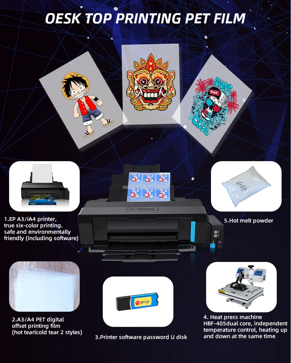 DTF direct to transfer film ink dtf transfer film PET Film for DTF Printer R1390 L1800 DX5 A4 Direct to Film Printer PET for ink Transfer Printing Machine