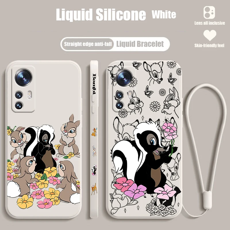 

Bambi Disney Flower For Xiaomi Mi 13 Lite 12T 12 11T 11i 11 A3 10T 10 CC9E 9 Pro Ultra 5G Liquid Left Rope Phone Case