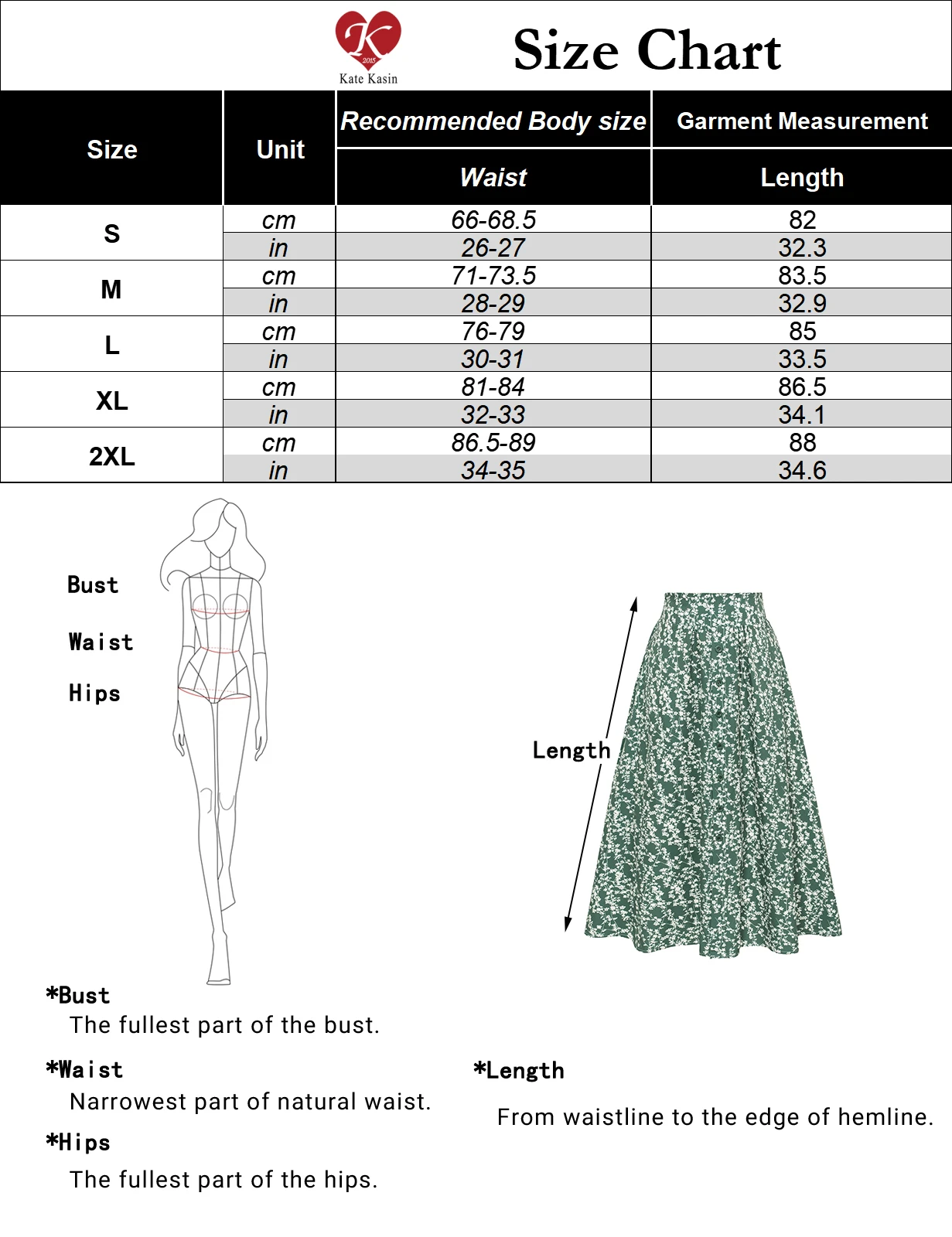 KK Women Summer Party Skirt Floral Printed Mid-Calf Swing Elastic Korean Style High Waist Front Slit Causal A-Line Skirt
