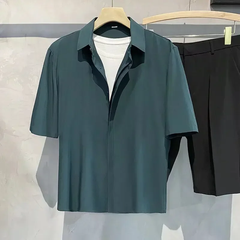 Short-sleeved White Shirt Men Summer New Anti-wrinkle Fashion Korea Casual Button Pocket Shirt Male Clothing Loose Top 4