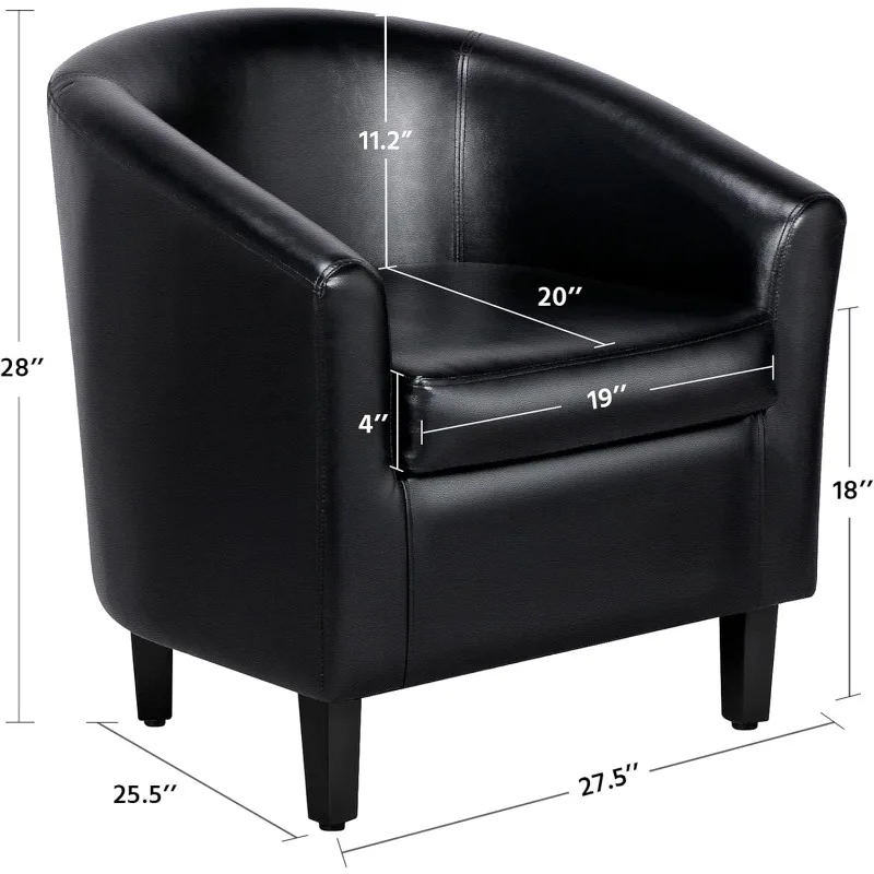 Faux Leather Club Chairs, PU Leather Accent Chairs, Waiting Room Chair with Soft Padded Seat for Living Room Bedroom Reading