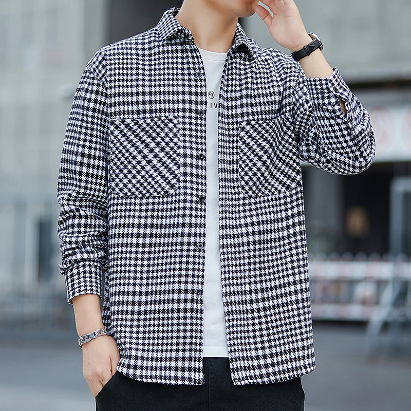 Plaid shirt Men long Sleeve Shirt Casual Social Slim Shirt male Cotton Mens Dress Shirts 4XL 5XL Legible